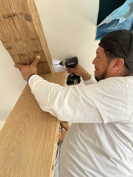 Fastening a wood beam — Los Angeles, 2022