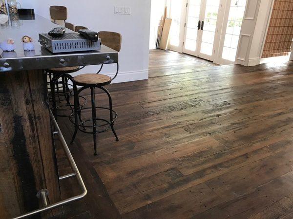 Reclaimed wood floor at the bar — Calabasas, 2017