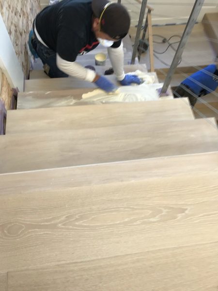 Oak stair treads being finished — Agoura Hills, 2020