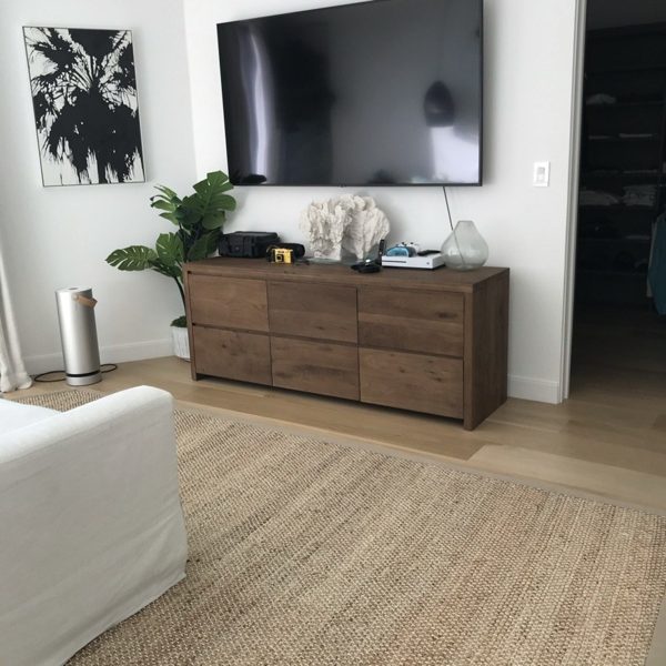 Wide-plank floor in finished living room — Pacific Palisades, 2020