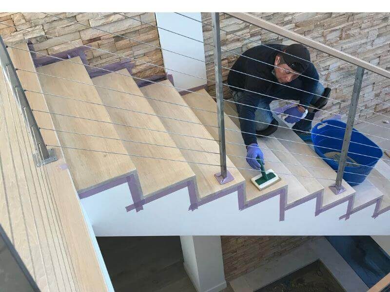Stair treads being finished